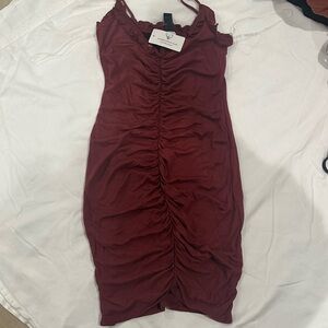 SHEIN Wine Red Ruched Dress